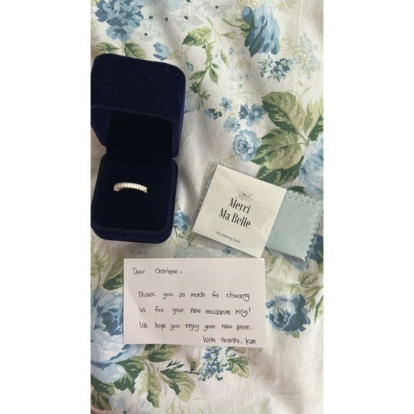 emerald cut half eternity band Moissanite ring - Picture 5 of 7